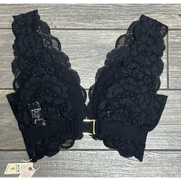 NWT $58 Free People X HAH Got Ur Back Bra Small Black Lace Bralette Adjustable - Picture 4 of 13